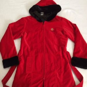 Bacardi Red Velvet Feel Faux Fur Belted Jacket